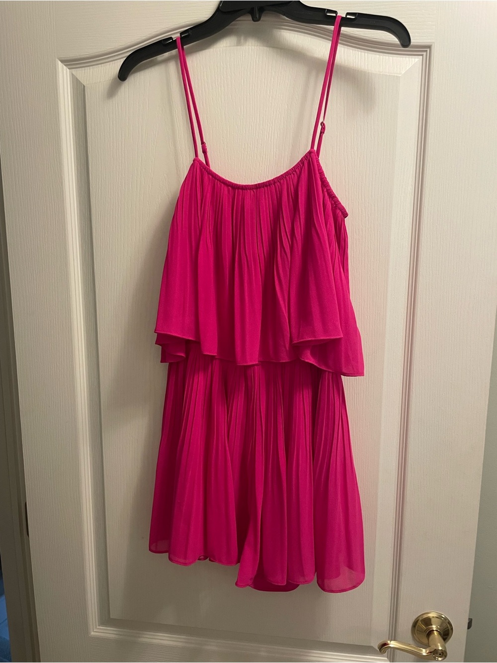 Hot Pink Layered Spaghetti-Strap Romper